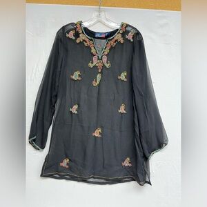VTG 90s Phool Art-to-Wear Sheer Tunic Top - Boho Beaded Paisley Pullover Size M